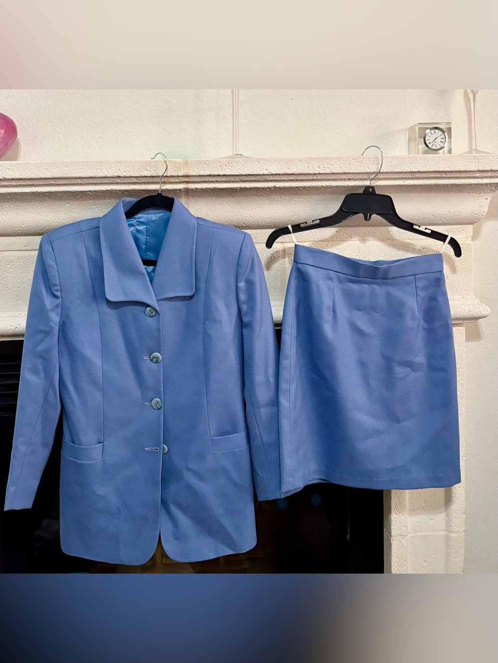 EUC Classic Two-Piece Light Blue Skirt Suit, size small petite or 2P